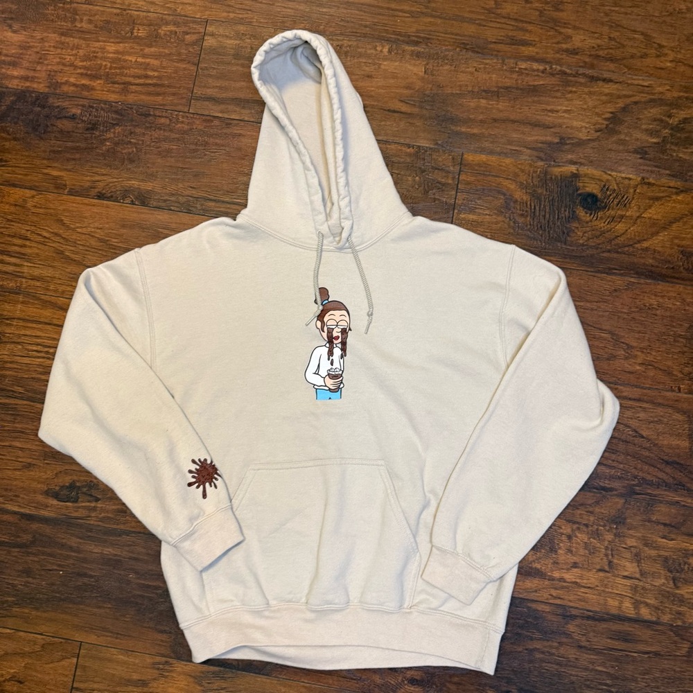 Emma Chamberlain Coffee Tears Hoodie - Cream/White Graphic Merch - Size Medium